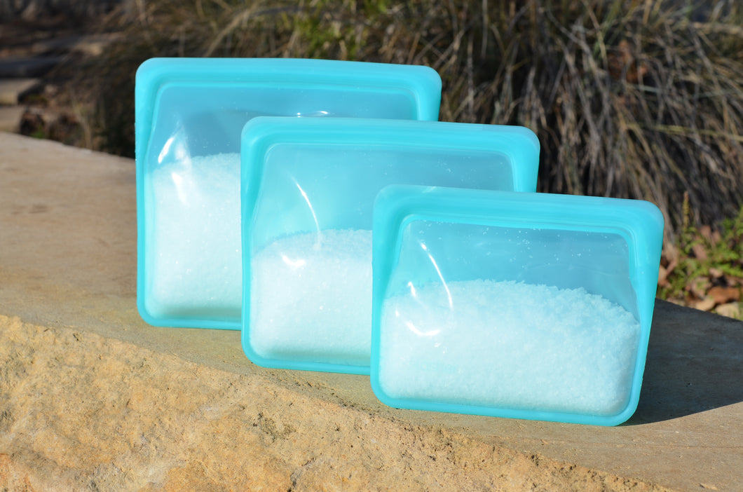 Flake Sea Salt in Reusable Stasher Silicone Chef Bag